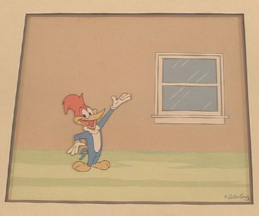 Woody Woodpecker 3.5" x 2.75" production cel on master background, matted $1150.00