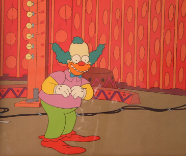 Krusty the Clown full figure. 9 1/2" by 12 1/2" Image Size. Eyes open. Color copied Background. $400.00