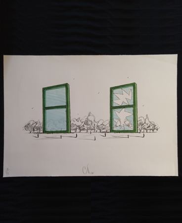 Claus Oldenburg's "Proposal for Civil Monument in the Form of Two Windows" 1982 ed 35/75 27.875" x 39.875" $2400.00