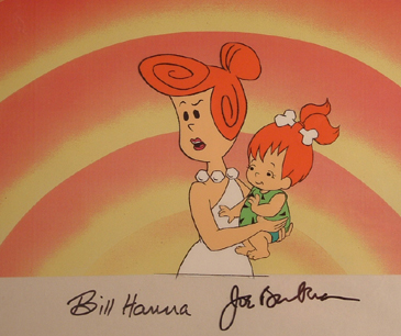 Wilma holding Pebbles cel