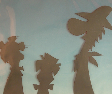Silouettes of Quick Draw McGraw, Snagglepuss, and Huckleberry Hound