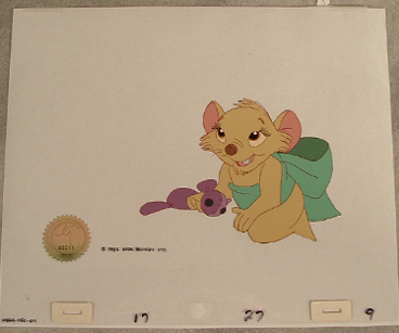 Cynthia mouse playing with rag doll cel