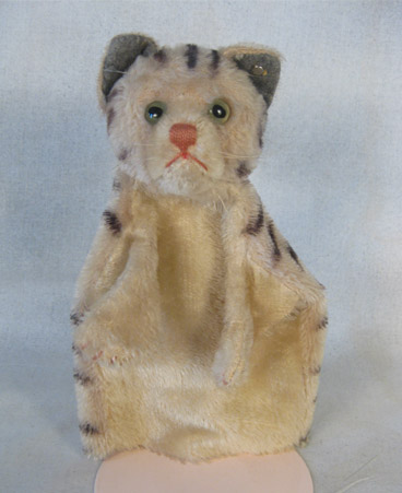 gray striped cat hand puppet