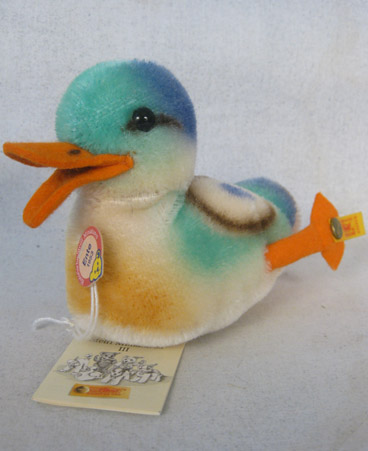 Historic Miniature Ente duck, a blue and white duck