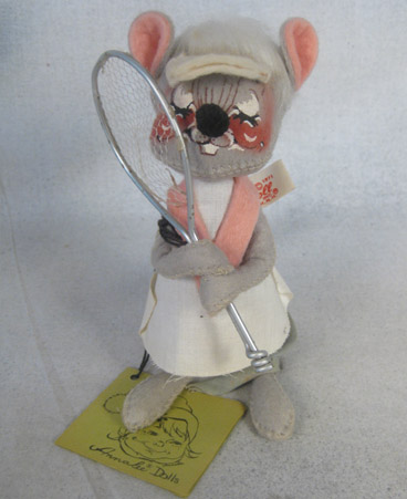 Annalee mouse in pink and white tennis outfit with racket