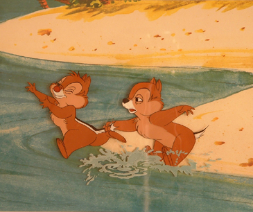 Chip and Dale "Chip's Ahoy" 1956 Kinney. cel size 3" x 6" Background. Framed. Full figure. $1250.00