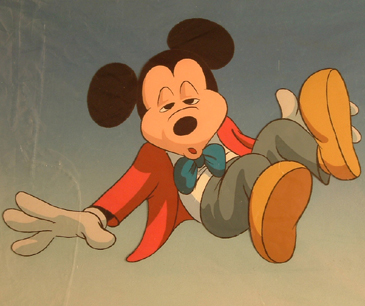 Mickey Falling 8" x 6" cel size. Full figure eyes partially open. from 1980s TV. $1225.00