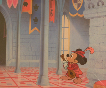 Mickey as the Brave Little Tailor in a Fanta Commercial. Matted 3" x 2" cel size. Color xeroxed backgruond. $695.00