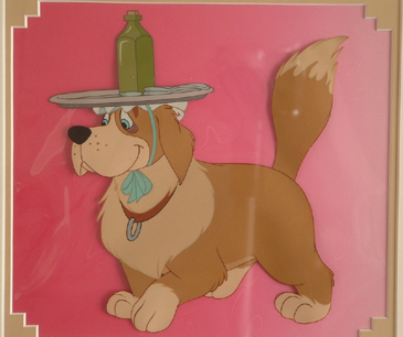 Peter Pan: Nana carrying tray on head with bottle. 6.75" x 5.75" Cel size. Framed. $1350.00