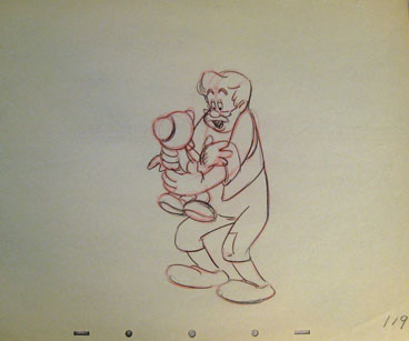 Pinocchio: Gepetto and Pinocchio reunite inside Monstro. Graphite and color pencil, selection available $550.00