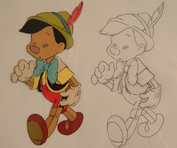 Pinocchio: production cel and drawing for Fanta commercial. Full figure eyes closed. Matted. $450.00 