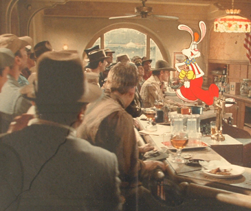 Roger Rabbit. Roger Bar Dancing. Color Photo Background. 10" x 16" Image Size. Full figure eyes open Framed. $2795.00
