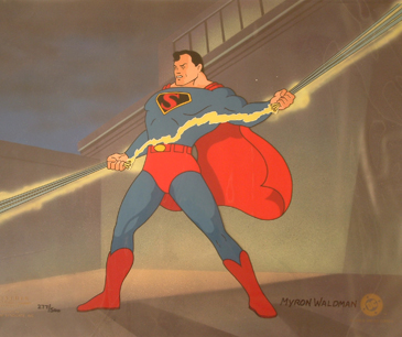 Superman hand painted limited signed by Myron Waldman with title card. Raw $600.00