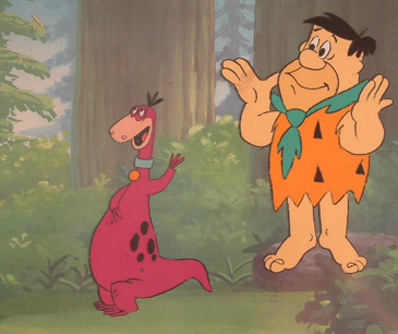 Fred & Dino 5" x 5.5" cel size. Color xeroxed background. Matted. $325.00