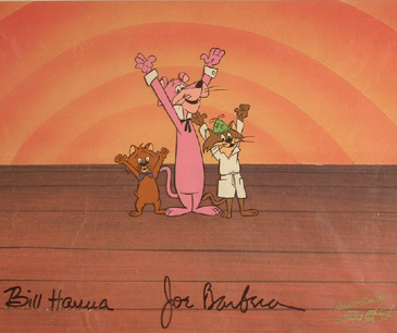 Snagglepuss Snooper and Reddy on stage for 50th anniversary. Signed and framed. production cel 4.5" x 3.5" $395.00