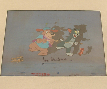 Tom & Jerry dancing with a dog signed Joe Barbera matted 4" x 6.5" $550.00