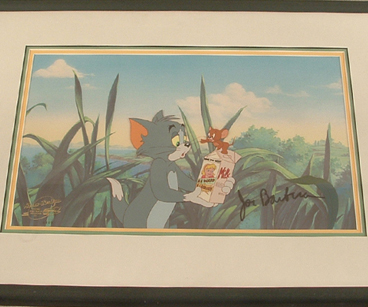 Tom & Jerry holding milk carton, signed Joe Barbera. Color copied background $545.00