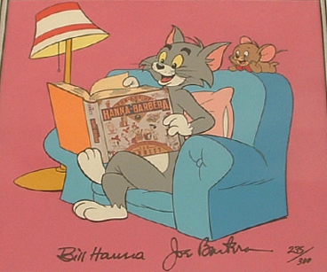 Tom & Jerry with Art of Hanna-Barbera book. 9.5" x 9.5" #235/300 signed Bill Hanna and Joe Barbera, framed $400.00