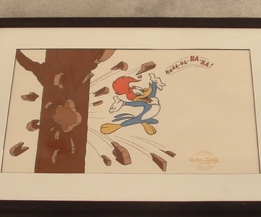 "ha-ha-ha-HA-ha" Woody Woodpecker sericel 12" x 7.5" framed $120.00
