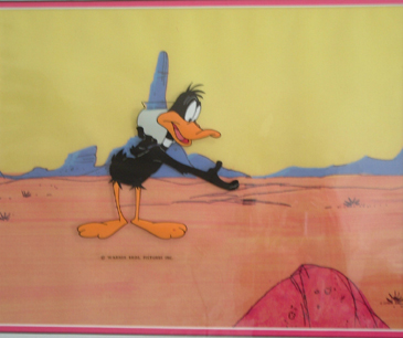 Daffy in the desert. 4½" x 4½" image on copied background. Framed $1800.00