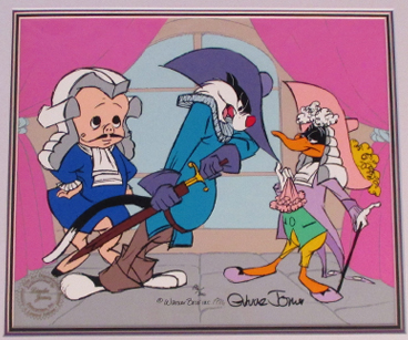 Scarlet Pumpernickle 1985 featuring Daffy Duck, Porky Pig & Sylvester the Cat. Signed by Chuck Jones. Matted $700.00