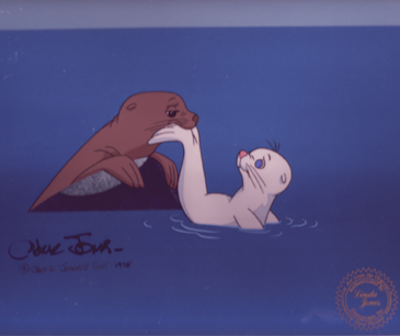 The White Seal & his mother. 8¾" x 12" image on 12-field production cel with L.J.E. issued background. Signed by Chuck Jones. Matted $570.00