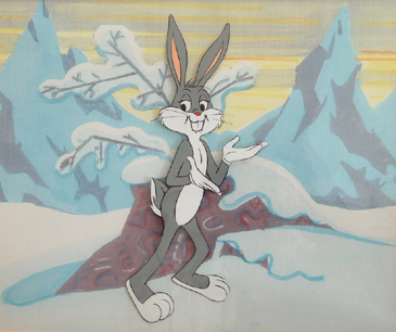 Bugs Bunny 7½" x 3" image on copied background. Framed $875.00