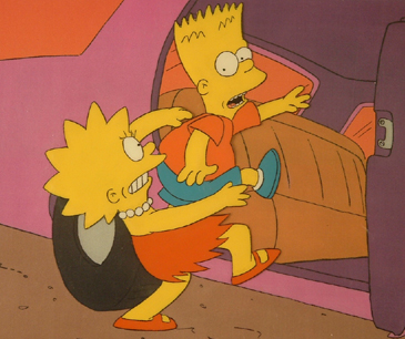 Bart & Lisa fighting to get into the car. 6 1/2” by 5” Cel Size. Matted. $620.00