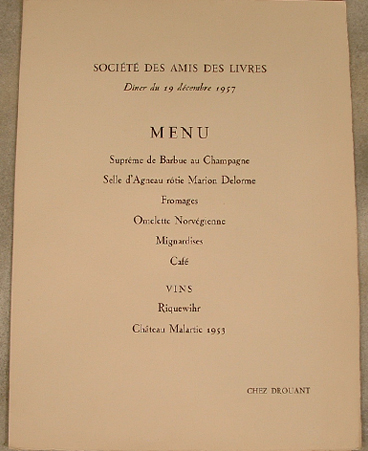 Leonore Fini original litho #29/65 with ghost image at left, open 22" by 15.5", Societe des Amis des Livres dinner menu premium 1957 $750.00