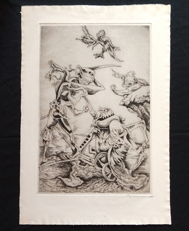 Kurt Seligmann's "The Slaying of Laius" etching and engraving proof edition of 50 from Oedipus. Image 17.75" x 11.75", paper 22.5" x 15.5" $1400.00