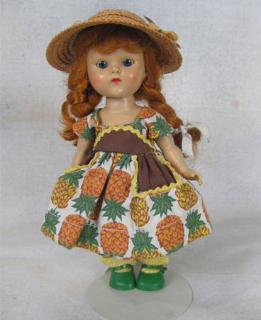 1954 PLW Ginny in pineapple print dress with pockets, $95.00