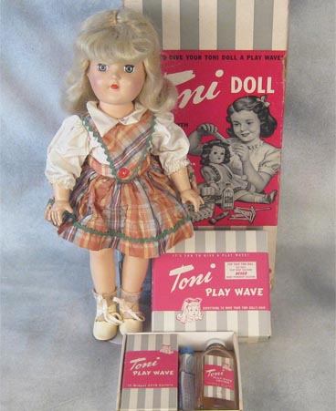 1950s 14" Ideal Toni Doll with box and Play Wave set.